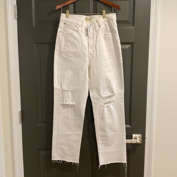 NWT - Madewell The Perfect Vintage Straight Jean Tile White Ripped-Knee Edition - Picture 3 of 12